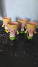 Vintage houten eierdopjes vrouwtje 4x, Ophalen of Verzenden, Zo goed als nieuw