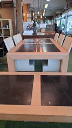 Eettafel + Salontafel | Massief hout met marmeren inleg, Huis en Inrichting, Tafels | Eettafels, Ophalen, Gebruikt, 100 tot 150 cm