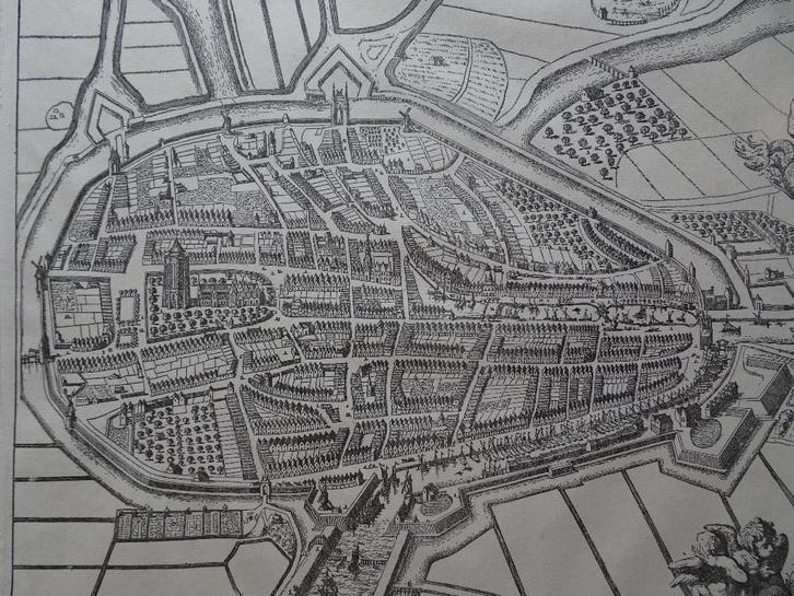 gravure plattegrond Zierikzee, Zeeland, Jan Luyken 19e eeuw, Antiek en Kunst, Kunst | Etsen en Gravures, Verzenden