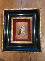 Lief klein antiek katten schilderijtje olieverf op paneel, Antiek en Kunst, Ophalen of Verzenden