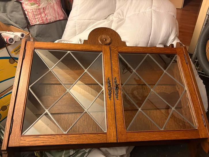 Theekastje / Wandkastje met Glasdeuren, Antiek en Kunst, Antiek | Meubels | Kasten, Ophalen