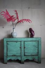 Unieke Aziatische Kast Vintage Turquoise Chinees Dressoir, Met deur(en), Metaal, 100 tot 150 cm, Nieuw