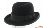 Vintage Gleufhoed Homburg hoed Mayser zwart vilt 57, Ophalen of Verzenden, 57 cm (M, 7⅛ inch) of minder, Gedragen, Hoed