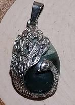 prachtige Mos Agaat in zilverkleurige pauw hanger, Sieraden, Tassen en Uiterlijk, Kettinghangers, Overige voorstellingen, Met edelsteen