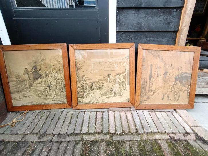 Drieluik Geborduurde Schilderijen, Antiek en Kunst, Kunst | Etsen en Gravures, Ophalen