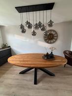 Teak houten eettafel | 230 x 115 cm | Stalen kruispoot, Huis en Inrichting, Tafels | Eettafels, Ophalen, 100 tot 150 cm, Teakhout