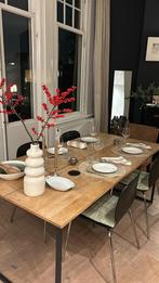 Karwei eettafel eikenhout zwart metalen poten, Ophalen, Gebruikt, Eikenhout, 50 tot 100 cm