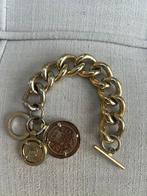 TOV ESSENTIALS GEEL GOUD GROVE SCHAKEL ARMBAND MUNT BEDEL, Sieraden, Tassen en Uiterlijk, Armbanden, Overige materialen, Ophalen of Verzenden