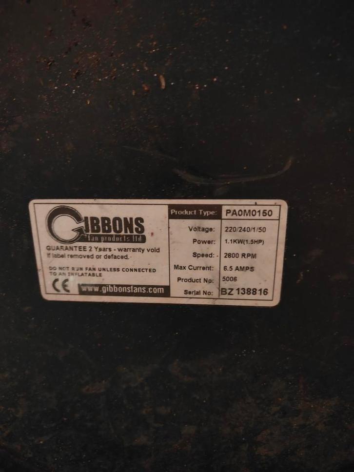 Gibbons Luchtkussen Blower PA0M0150, Zakelijke goederen, Machines en Bouw | Industrie en Techniek, Ophalen