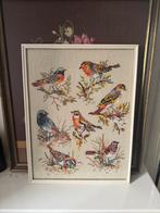 Vintage Lijst met Geborduurde Vogels, Antiek en Kunst, Ophalen of Verzenden
