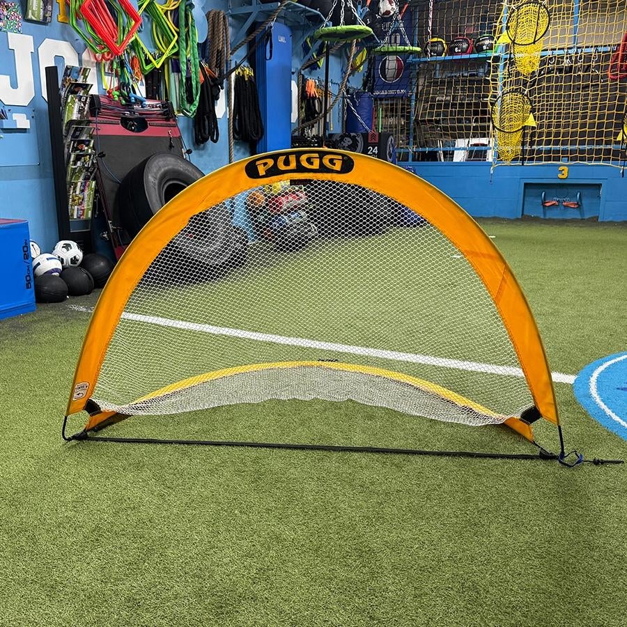 Voetbaldoel 2 Pugg pop-up Groot - Geel, Maat XL, Ophalen, Gebruikt, Overige typen