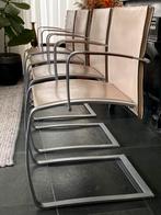 4 Enrico Pellizzoni design stoelen, leder en mat chroom, Huis en Inrichting, Ophalen, Bruin, Leer, Vier