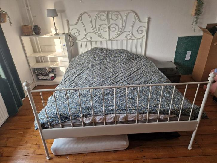 Ikea Leirvik bedframe 160x200 met lattenbodem, Huis en Inrichting, Slaapkamer | Bedden, Gebruikt, Twijfelaar, 140 cm, 200 cm, Metaal