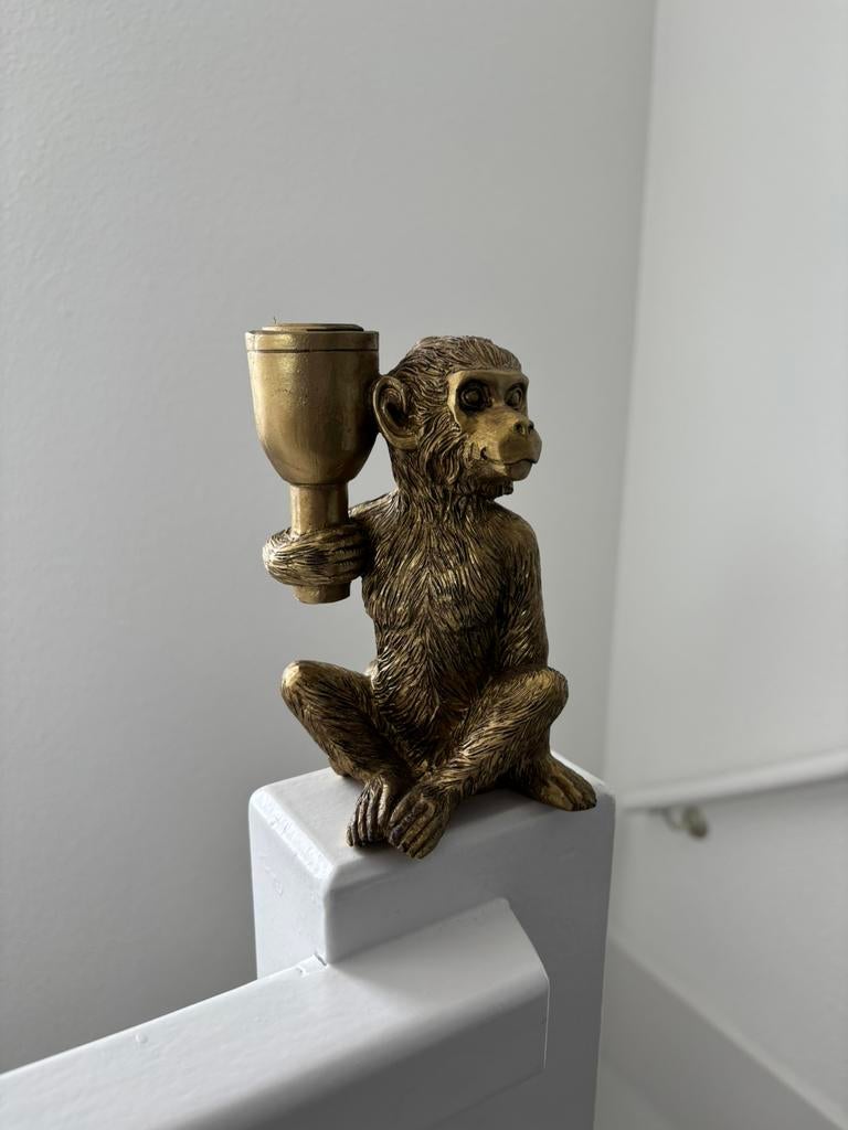 Deco monkey gold kandelaar, Gebruikt, Overige kleuren, Ophalen of Verzenden, Kandelaar
