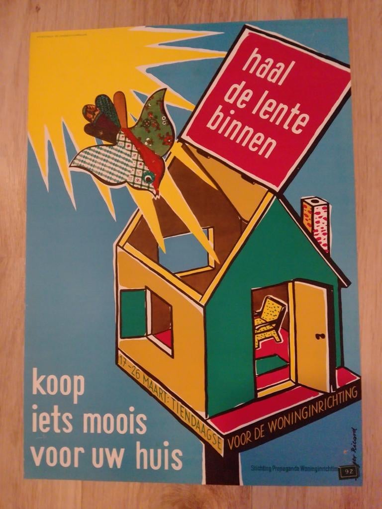 Vintage Poster: Haal de Lente Binnen - Woninginrichting, Ophalen of Verzenden, A1 t/m A3, Reclame, Rechthoekig Staand