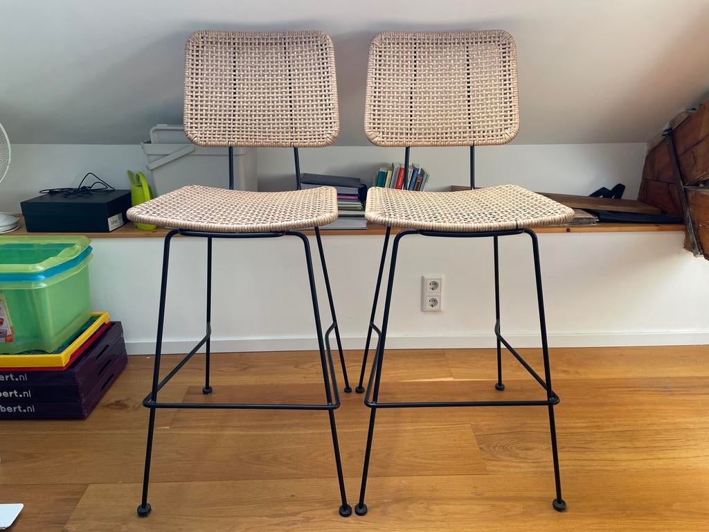 Barkrukken rotan, Huis en Inrichting, Barkrukken, Ophalen, Kunststof, Zo goed als nieuw, 90 cm of meer