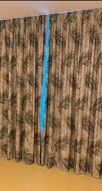 Mooie gordijnen met bladmotief. Witte verduisterende voering, Ophalen, 200 cm of meer, Beige, Zo goed als nieuw