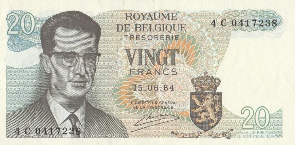 20  Frank Belgie  15.06.1964, Postzegels en Munten, Bankbiljetten | België, Ophalen of Verzenden, Los biljet