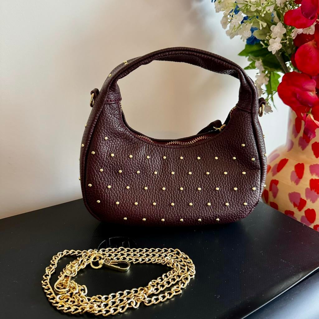 Mini leather bag studs, Sieraden, Tassen en Uiterlijk, Tassen | Damestassen, Ophalen of Verzenden, Zo goed als nieuw, Schoudertasje