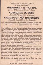 Hastenberg Christianus 1932 St Oedenrode 1950 Liempde, Ophalen, Bidprentje