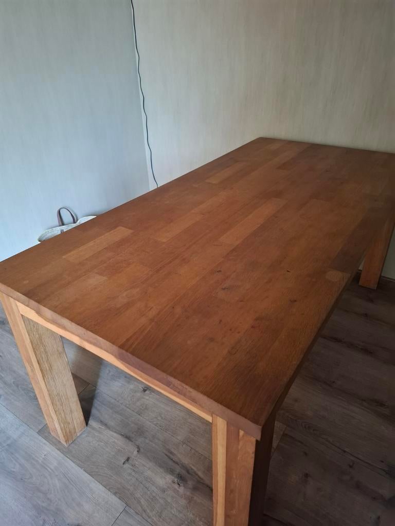 Houten eettafel - massief en robuust, Huis en Inrichting, Tafels | Eettafels, Ophalen, Gebruikt, Modern landelijk, 50 tot 100 cm