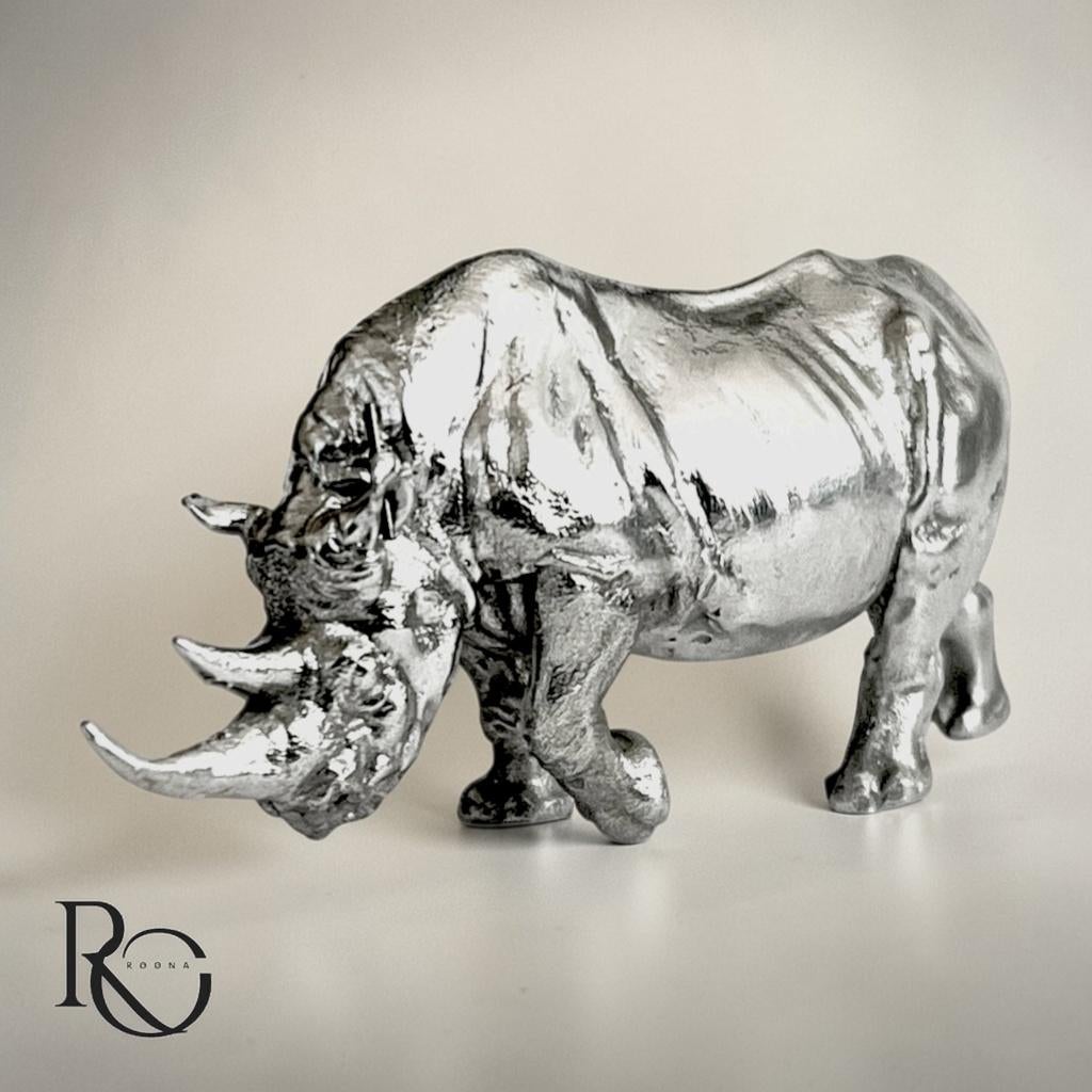 Handgegoten Zilveren Miniatuur – Neushoorn (925 Sterling), Ophalen of Verzenden, Zilver