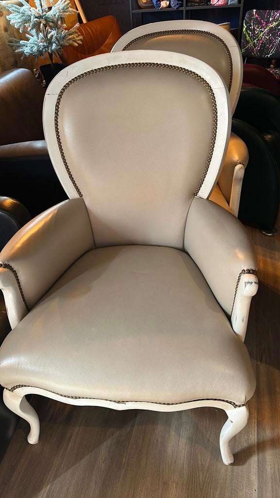 2 stoelen queen ann stijl zwart hout leder, Ophalen of Verzenden