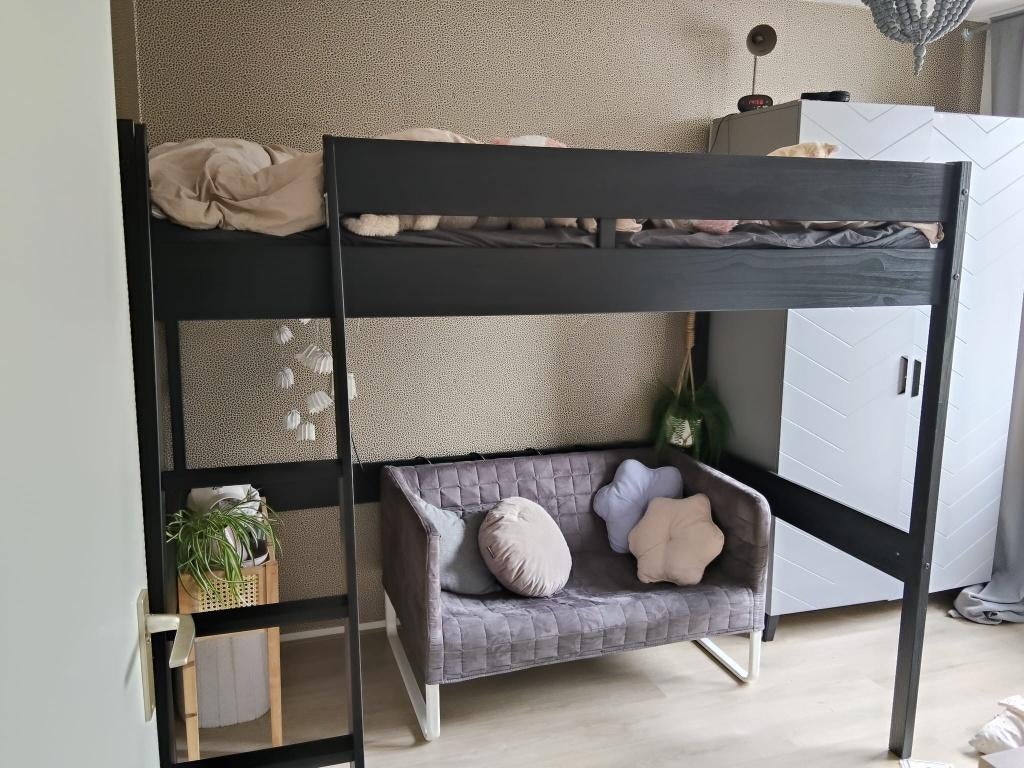 Hoogslaper Santos 175x130x200, Huis en Inrichting, Slaapkamer | Bedden, Ophalen, Zwart, Zo goed als nieuw, Twijfelaar