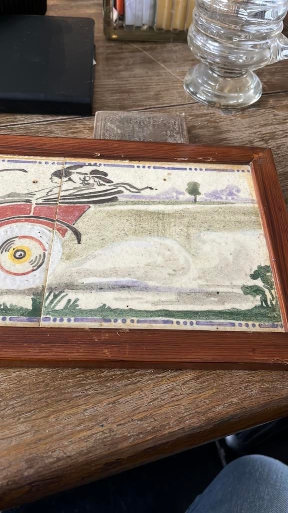Schitterde tegeltableau jaren 20/30 met racewagen, Ophalen of Verzenden