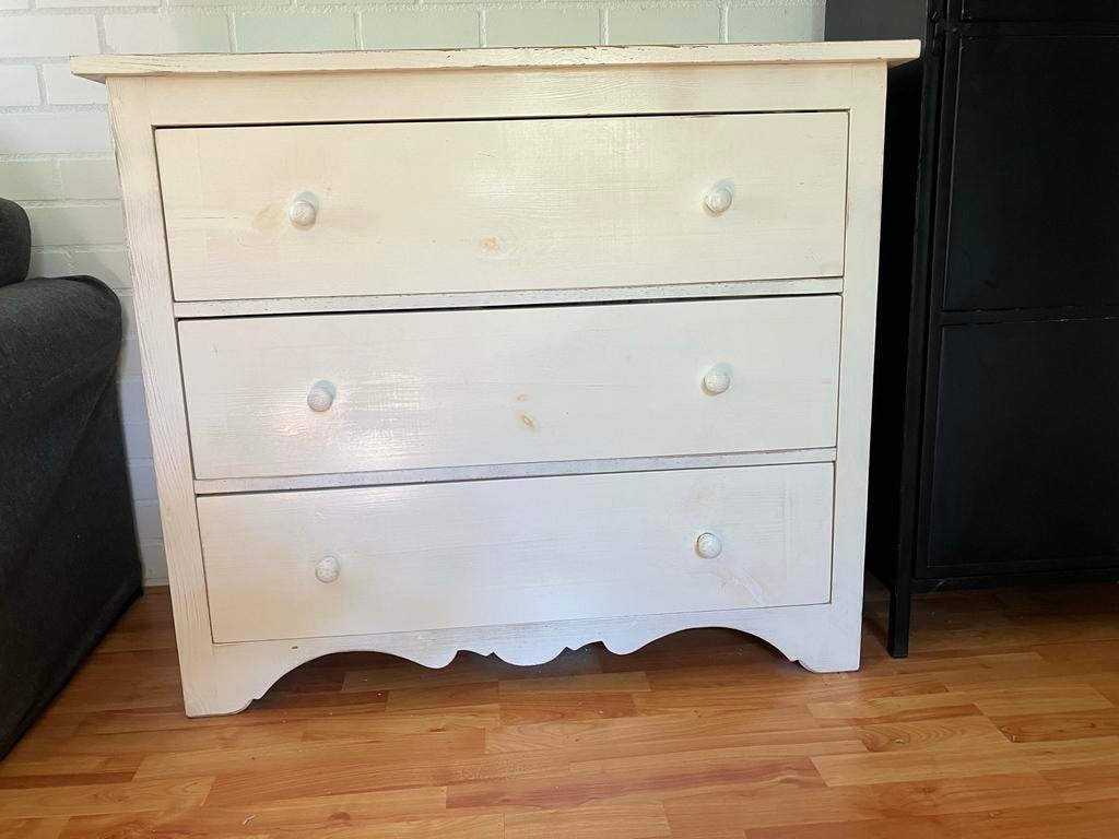 witte ladekast met 3 laden massief hout, Huis en Inrichting, Kasten | Ladekasten, Ophalen, Gebruikt, 50 tot 100 cm, 3 of 4 laden