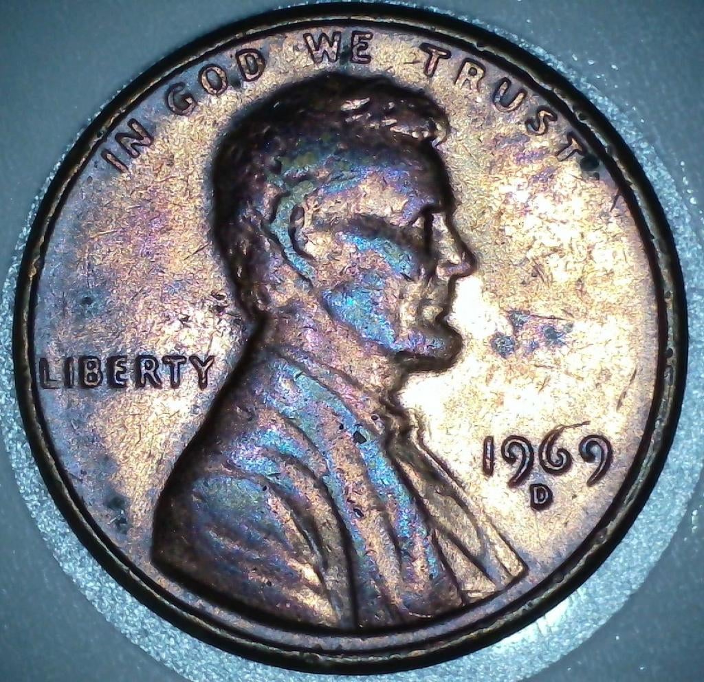 Toned Lincoln Cent 1969 D, Ophalen of Verzenden, Noord-Amerika, Losse munt