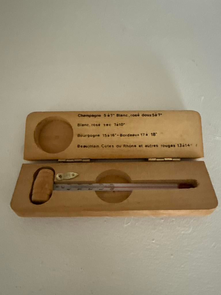 Vintage Wijnthermometer in Houten Kistje - Perfecte Serveert, Verzamelen, Ophalen of Verzenden, Zo goed als nieuw