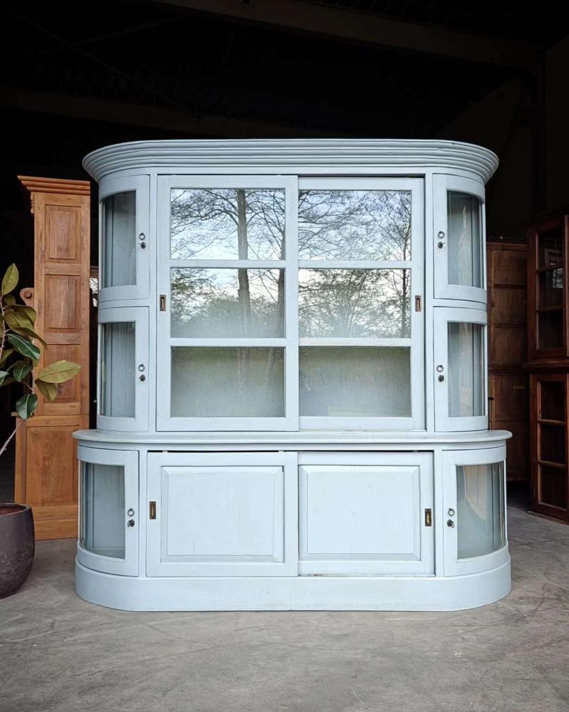 Organische winkelkast | Halfronde blauwe Winkelvitrine #6895, Niet ingevuld, 200 cm of meer, Niet ingevuld, Ophalen of Verzenden