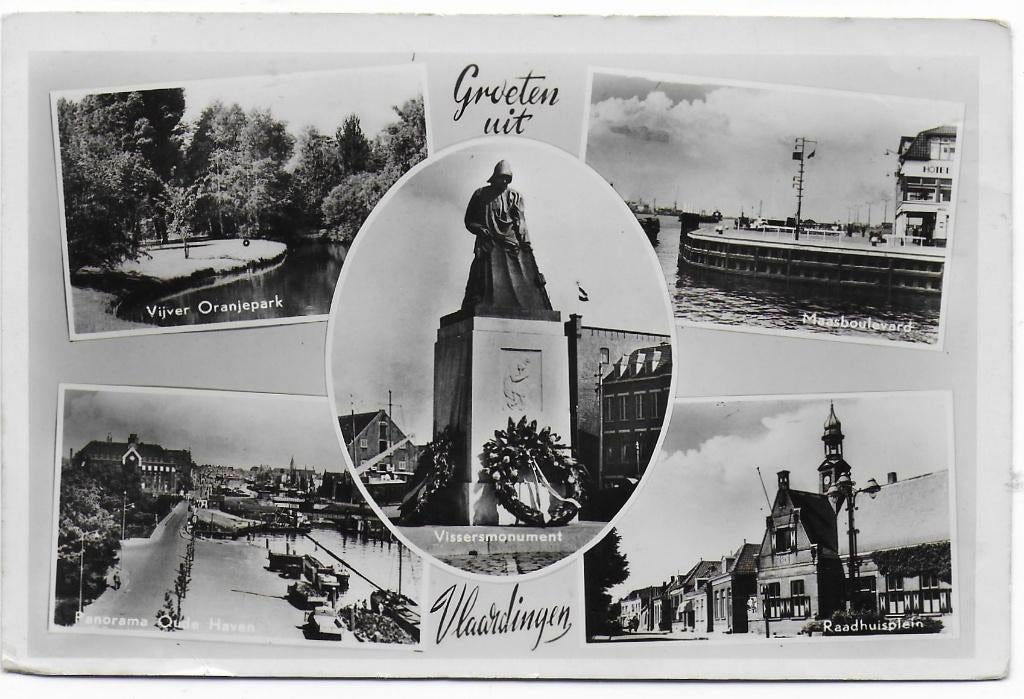 Vlaardingen Oude Gelopen Ansichtkaart uit 1952 ( B6479), Verzamelen, Ophalen of Verzenden, 1960 tot 1980, Gelopen, Zuid-Holland