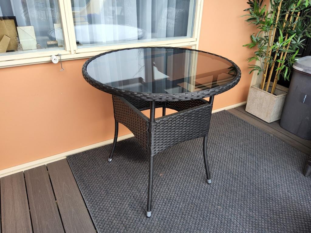 Tuintafel, zwart rotan, Tuin en Terras, Tuintafels, Ophalen of Verzenden, Zo goed als nieuw, Rond, Wicker