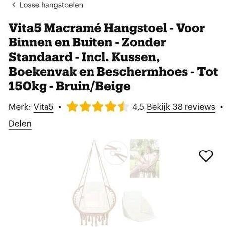 Hangstoel met kussen voor binnen en buiten tot 150 kilo, Ophalen, Opvouwbaar, Nieuw, Eenpersoons