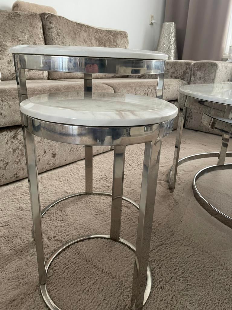 Marmer bijzettafeltjes, Huis en Inrichting, Overige materialen, Minder dan 55 cm, Marmer, Rond