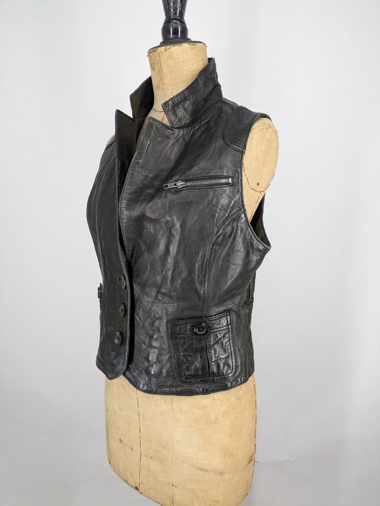 Zwarte Leren Gilet/Bodywarmer Transmission, Maat 38/40 (M), BK Leder, Transmission, Zwart