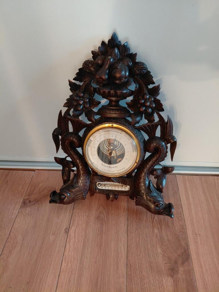 Antieke Barometer met gedetailleerd houtsnijwerk, Ophalen, Gebruikt