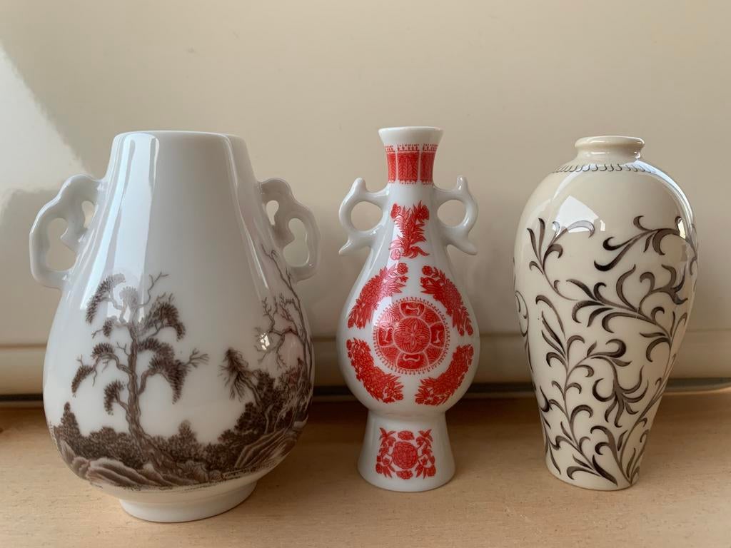 3 Miniatuur vazen keizerlijke dynastieën China porselein, Ophalen of Verzenden