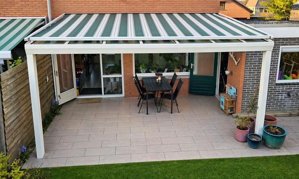 Aluminium + Glas Topline veranda 5x3,5m + Elek. zonnewering, Tuin en Terras, Ophalen, Zo goed als nieuw, Veranda