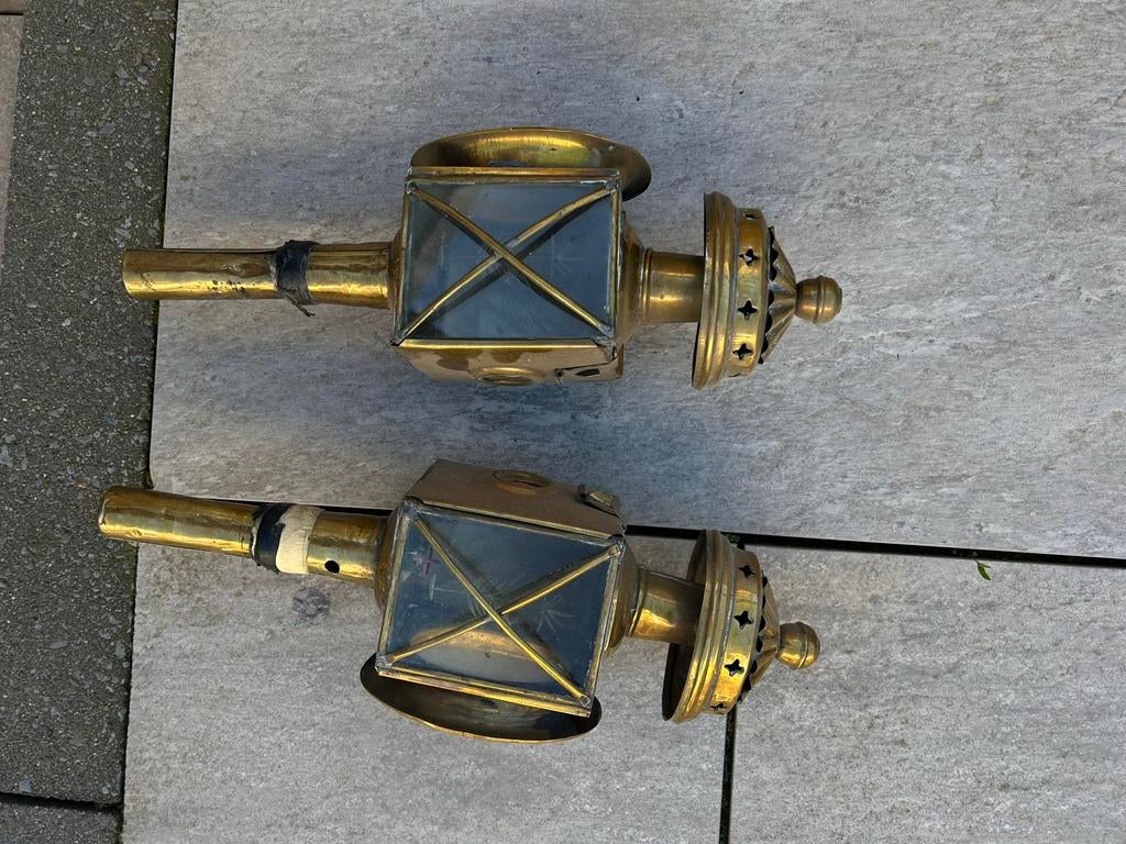 Antieke koperen koetslantaarns (set van 2), Ophalen