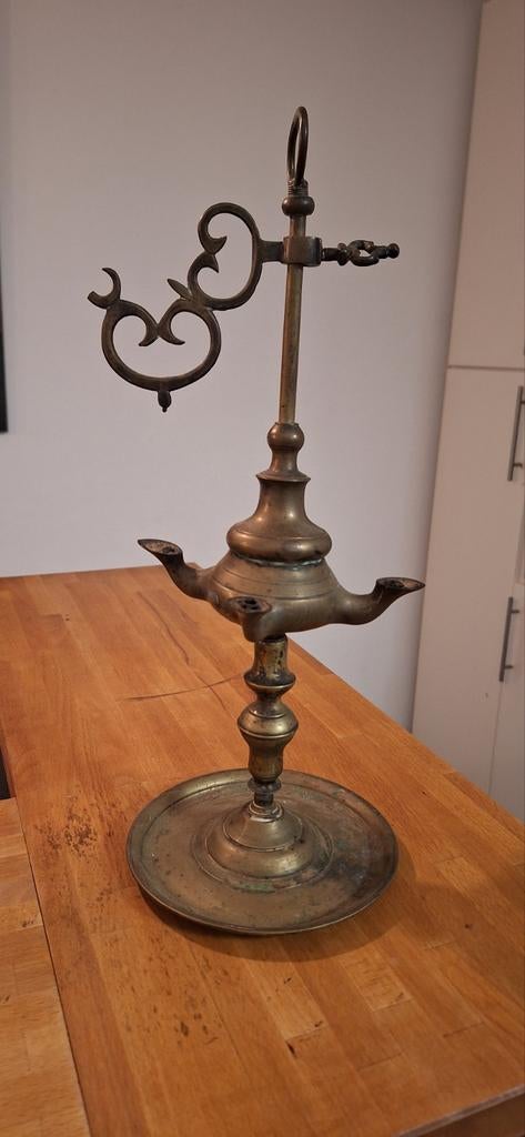 Oude olielamp van messing, Ophalen of Verzenden