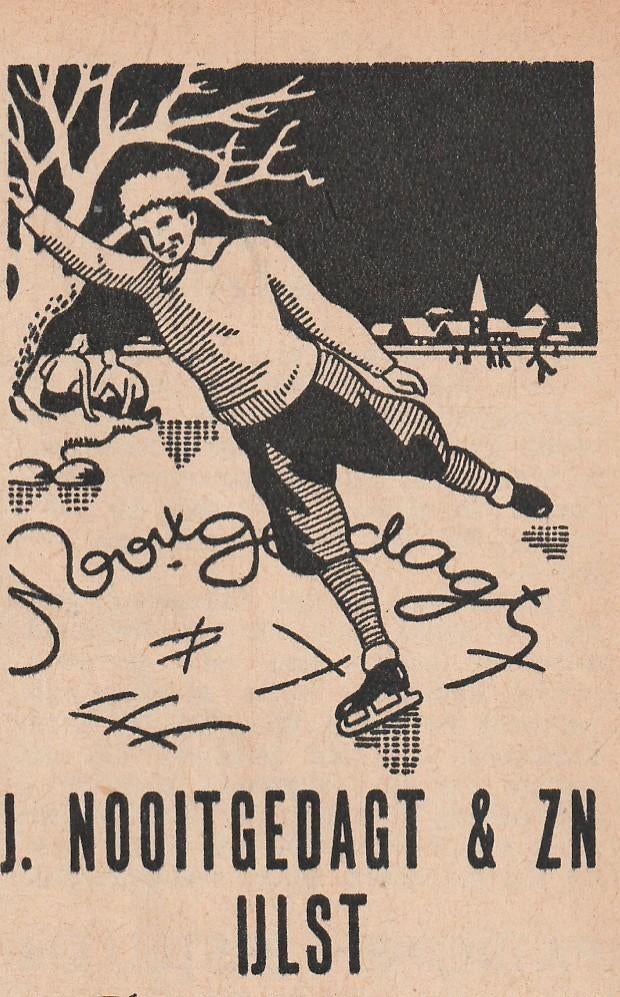 Retro reclame 1952 Nooitgedagt IJlst ijs met schaatsen, Verzenden, Overige typen