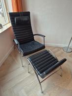 Kebe design stoel met voetenbank - zwart leer, Ophalen, Gebruikt, Zwart, Eén