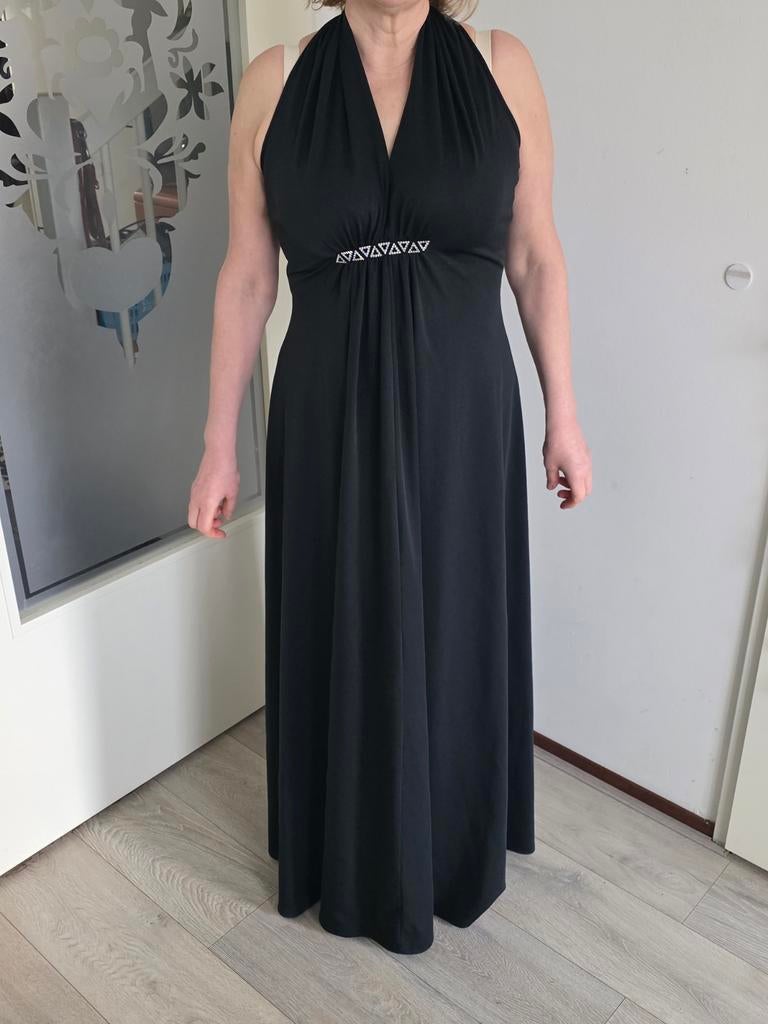 Elegante Zwarte Halter Maxi Jurk - Maat m, Maat 38/40 (M), Zwart, Ophalen of Verzenden, Onder de knie