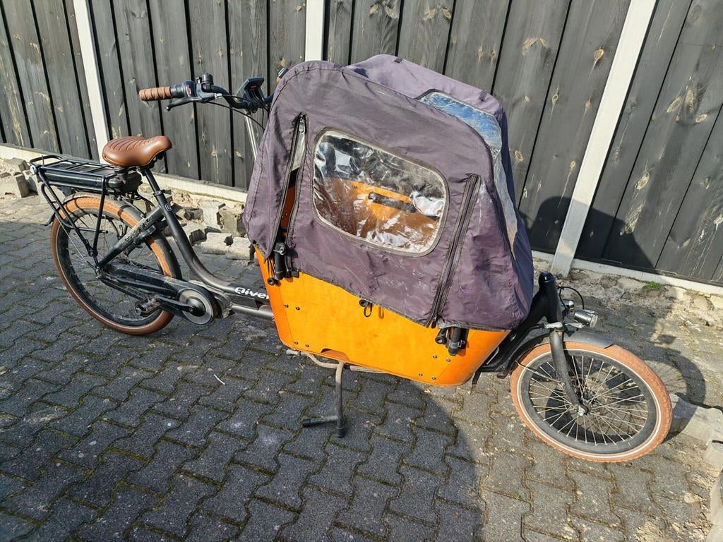 Qivelo Curve 2 Elektrische Bakfiets Middenmotor Zwart Bruin, Fietsen en Brommers, Fietsen | Bakfietsen, 4 kinderen of meer, Gebruikt