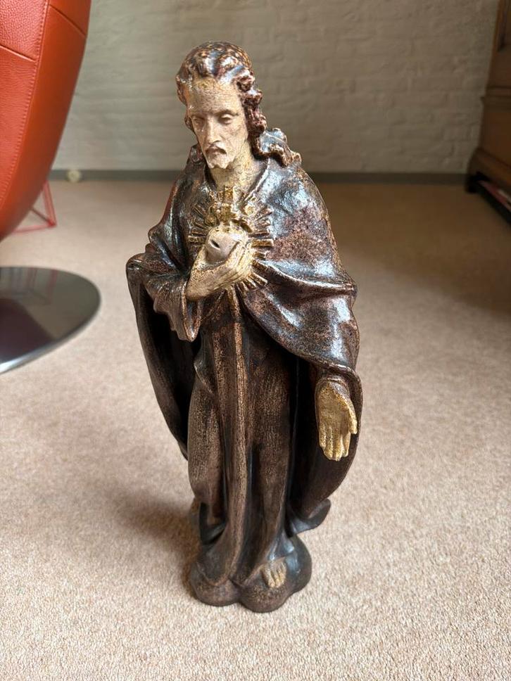 Antiek Jezusbeeld met Heilig Hart, Antiek en Kunst, Kunst | Beelden en Houtsnijwerken, Ophalen of Verzenden