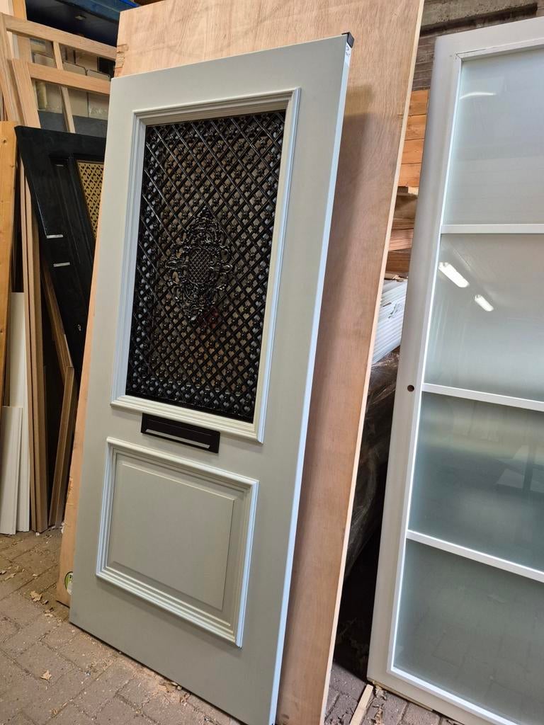 93x211,5cm voordeur roosterdeur grijs gegr met brievensleuf, 80 tot 100 cm, ., Nieuw, Ophalen of Verzenden