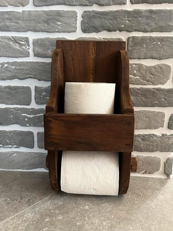 Landelijke houten toiletrolhouder, Huis en Inrichting, Badkamer | Badtextiel en Accessoires, Nieuw, Overige typen, Bruin, Ophalen